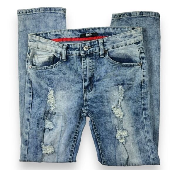 Public Supply Co. NYC Distressed Slim Straight Jeans 16 Big Boy Blue Acid Wash - Picture 4 of 12